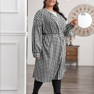 SHEIN Plus Buffalo Plaid Drop Shoulder Belted Coat